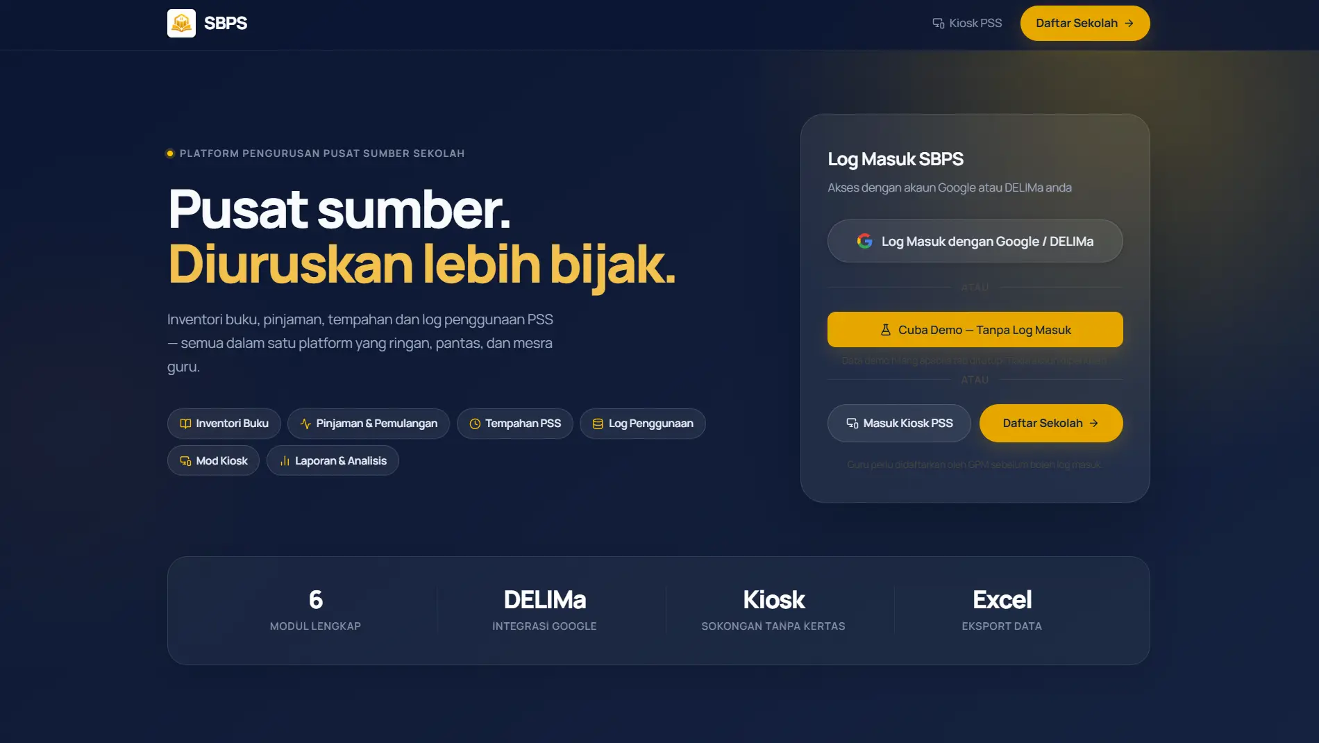 Paparan aplikasi SBPS